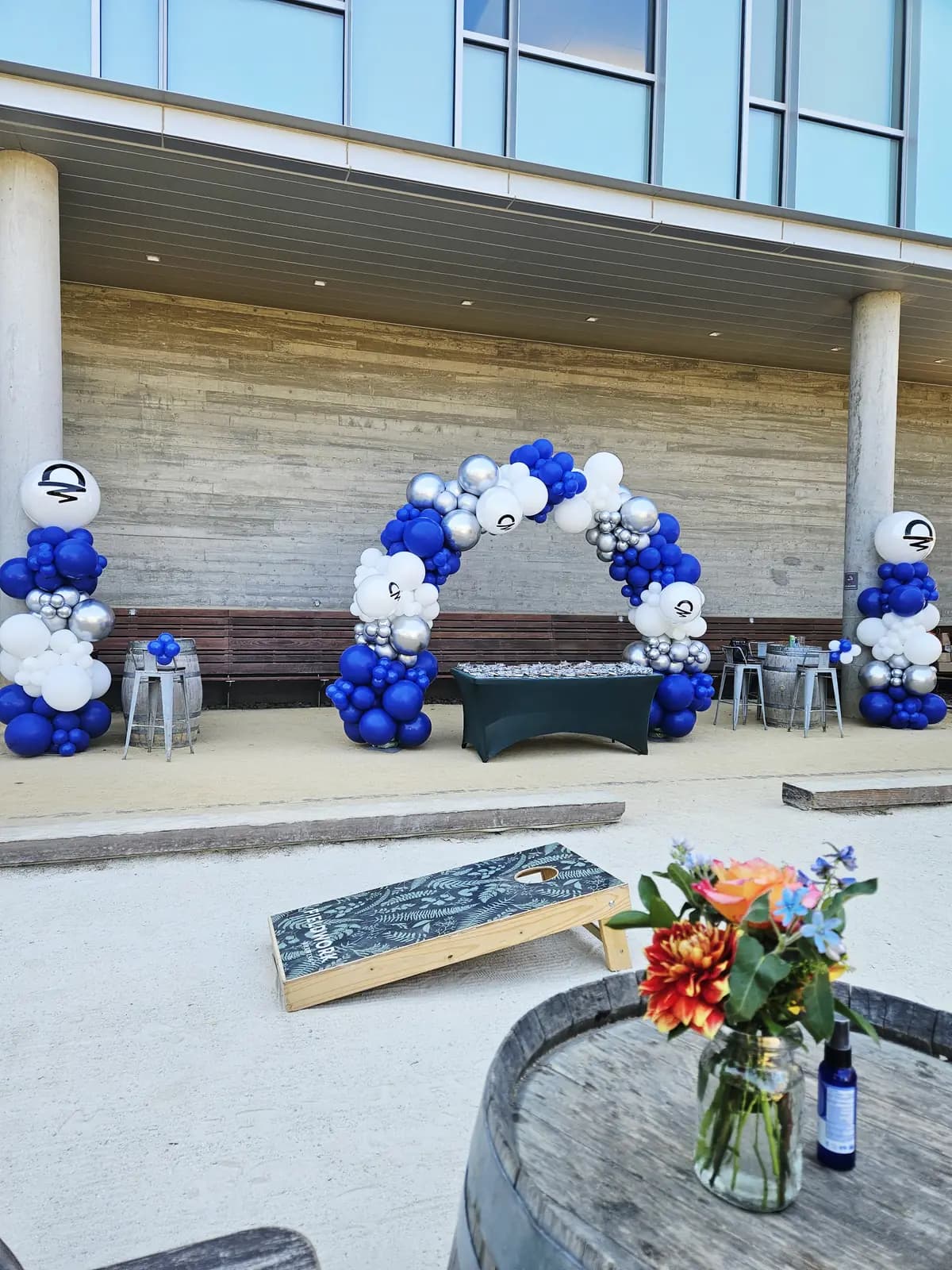 Alpha Public Schools Blue White Balloon Columns — view 01