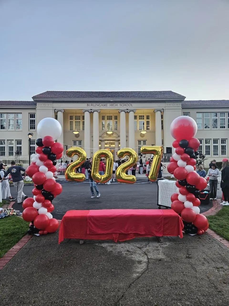 Burlingame High School Graduation 2027 Balloon Columns — view 01