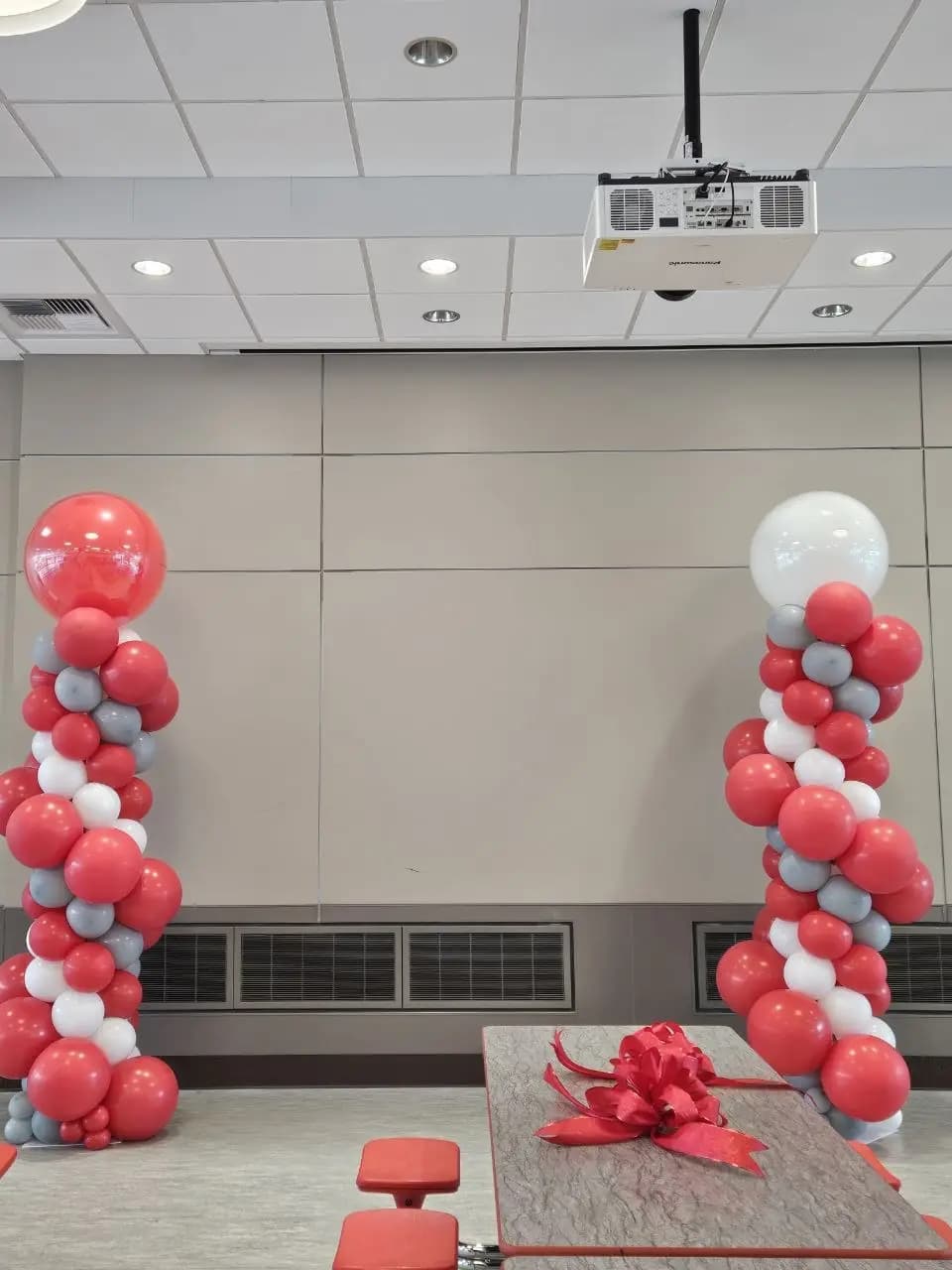 Corporate Ribbon Cutting Red Gray Balloon Columns — view 02