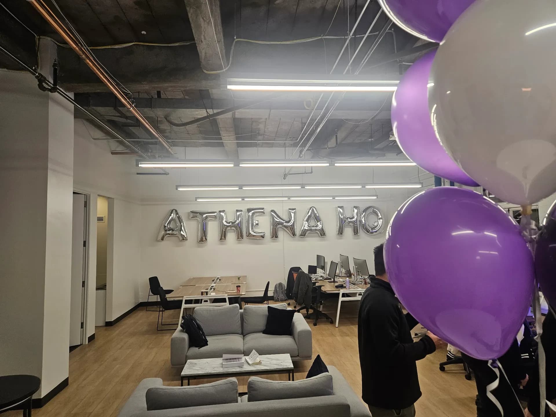 Branded office balloon décor for Athena at the HQ Office Event in San Francisco, California.
