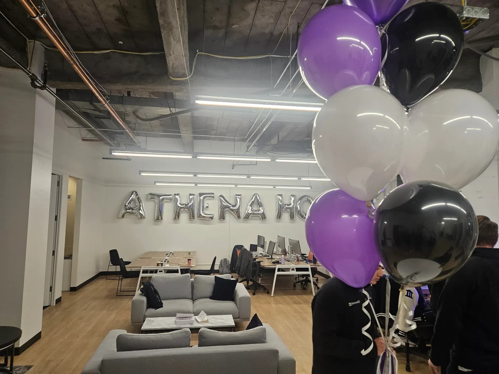 Athena's HQ Office Event in San Francisco, California: branded office balloon décor, view 2 of 2.