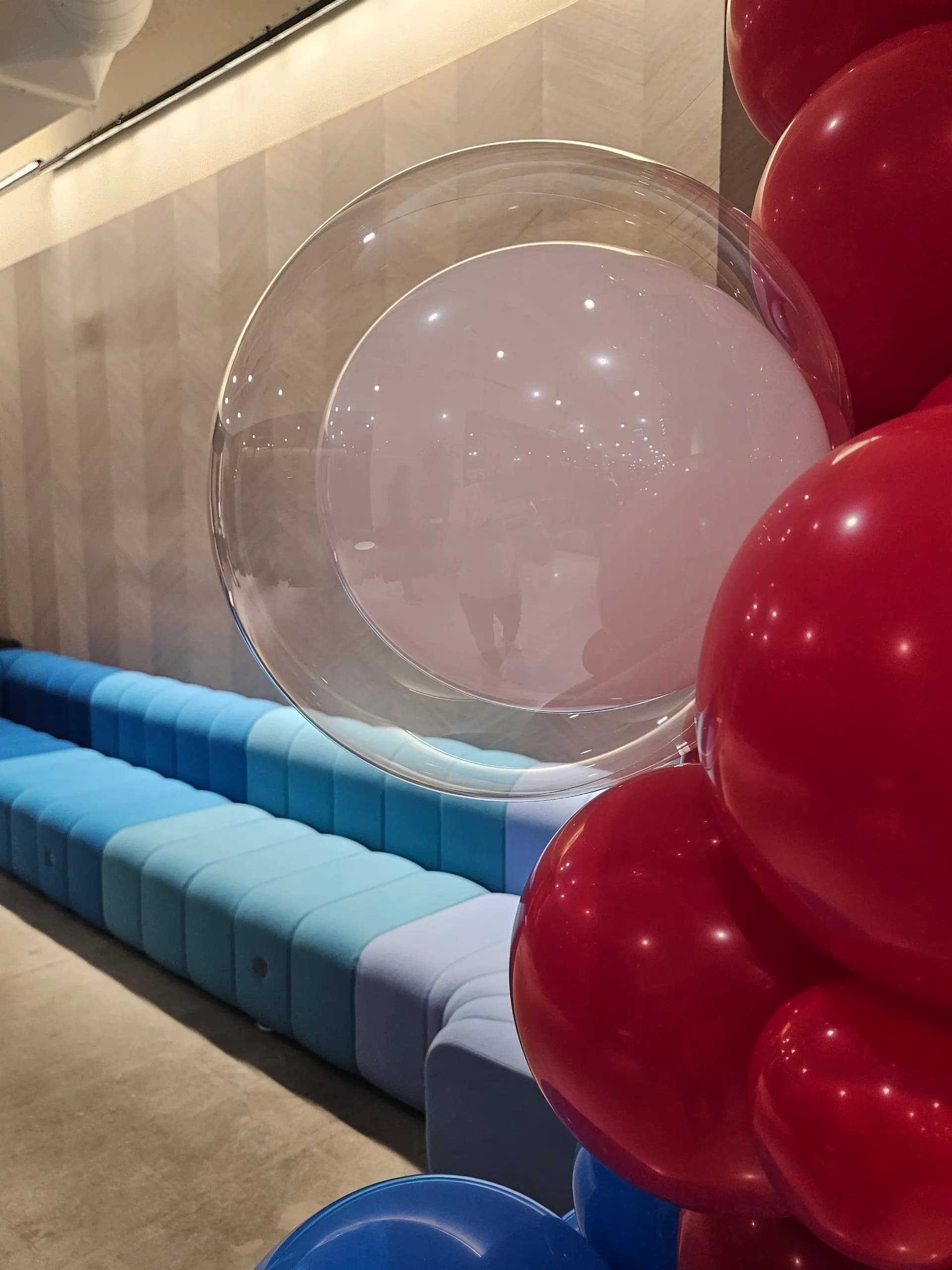 Clear bubble balloon décor at the Corporate Office Event in San Francisco Bay Area.