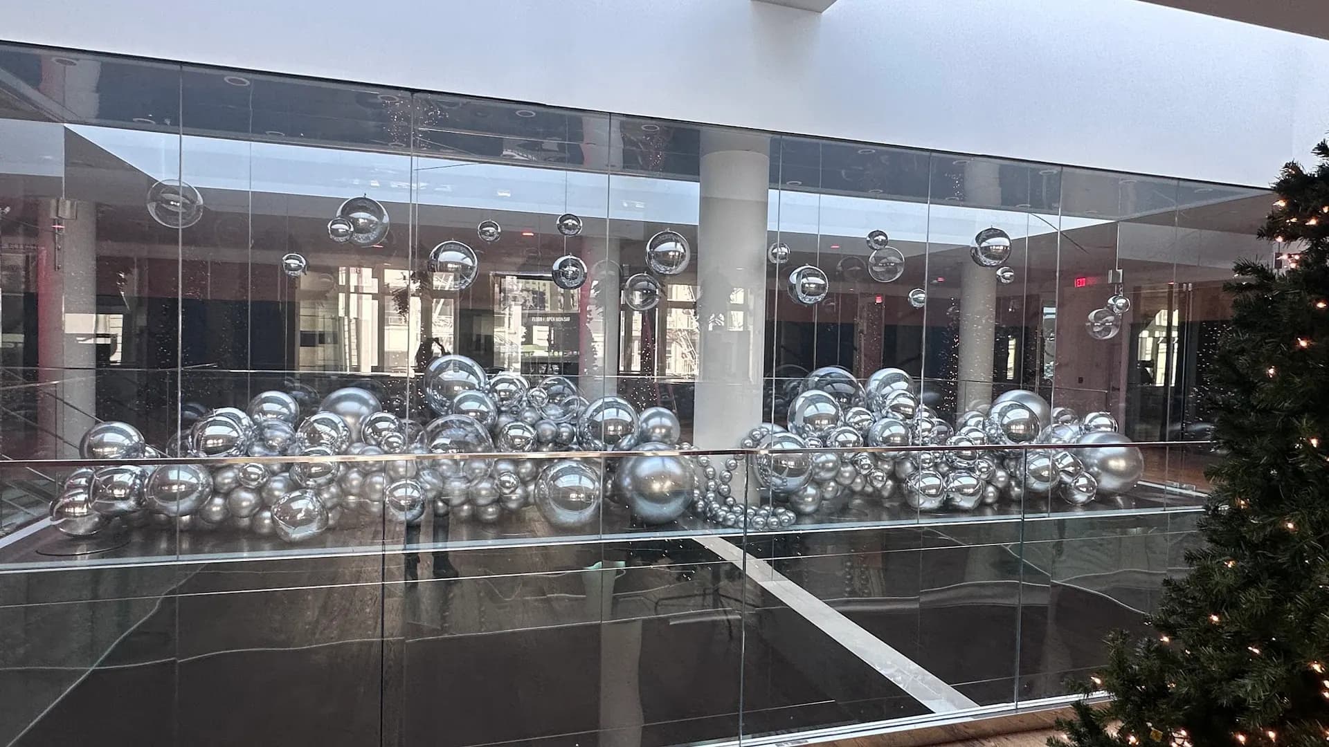 Modern silver balloon installation at the Cultural Center Opening Celebration in San Francisco, California.