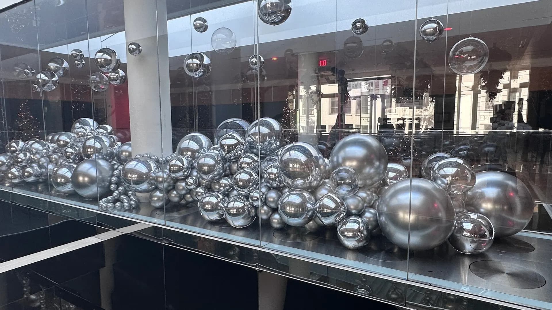 Modern silver balloon installation produced by Balloon Décor for a corporate client in San Francisco, California, view 3.