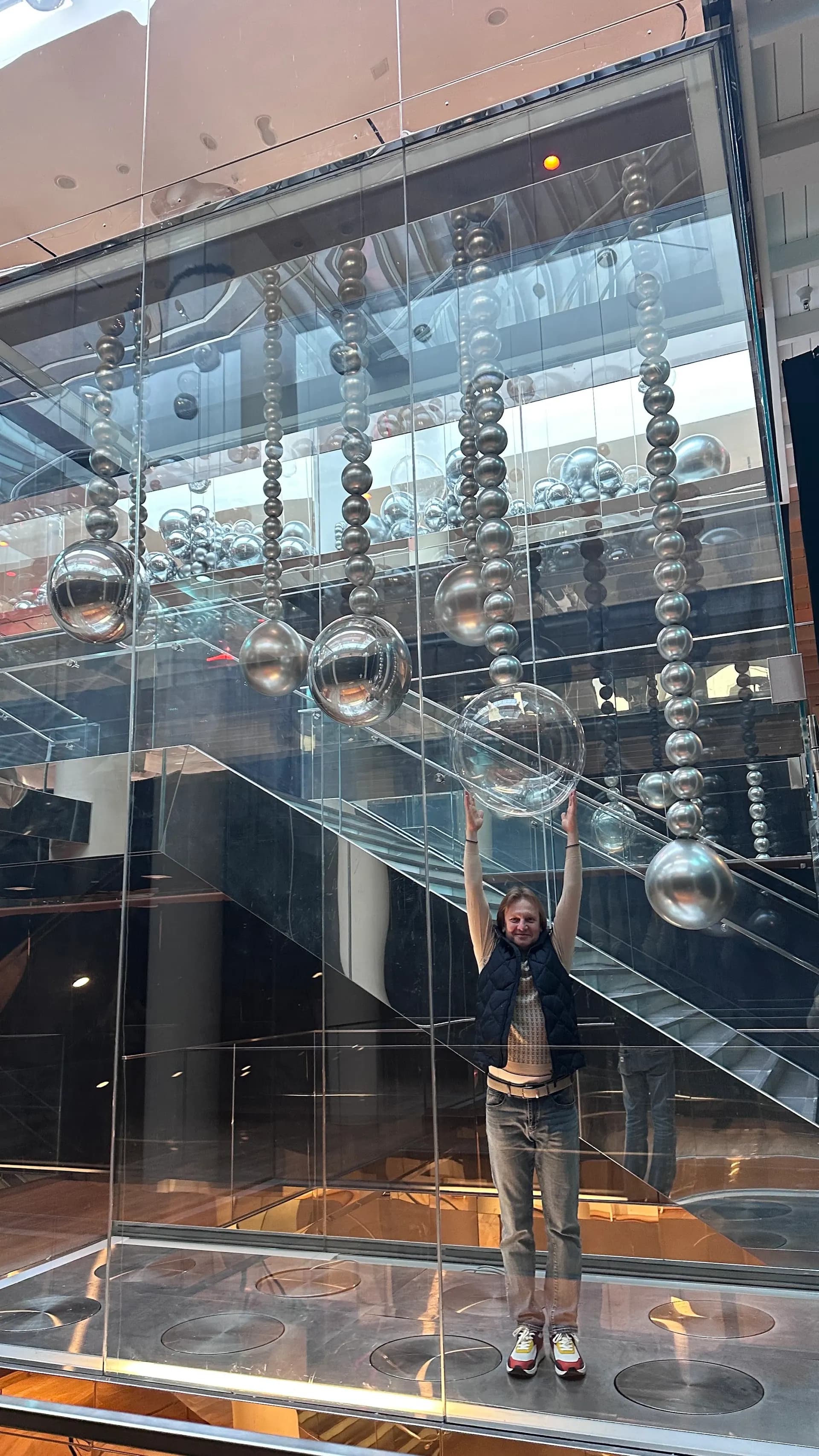 Completed modern silver balloon installation from the Cultural Center Opening Celebration project in San Francisco, California (image 4 of 4).