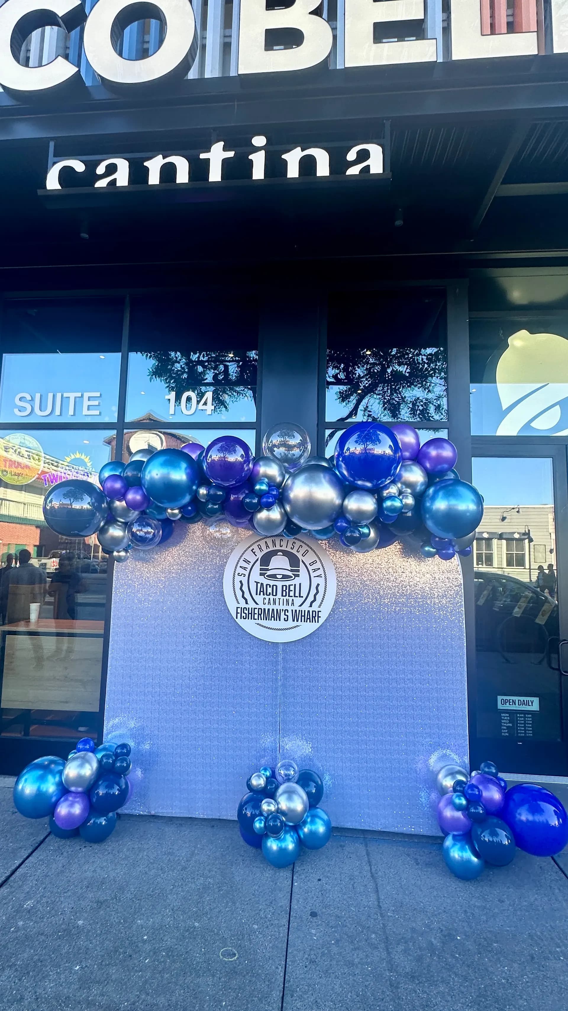 Branded grand-opening balloon décor for Taho Belt at the Grand Opening in San Francisco, California.