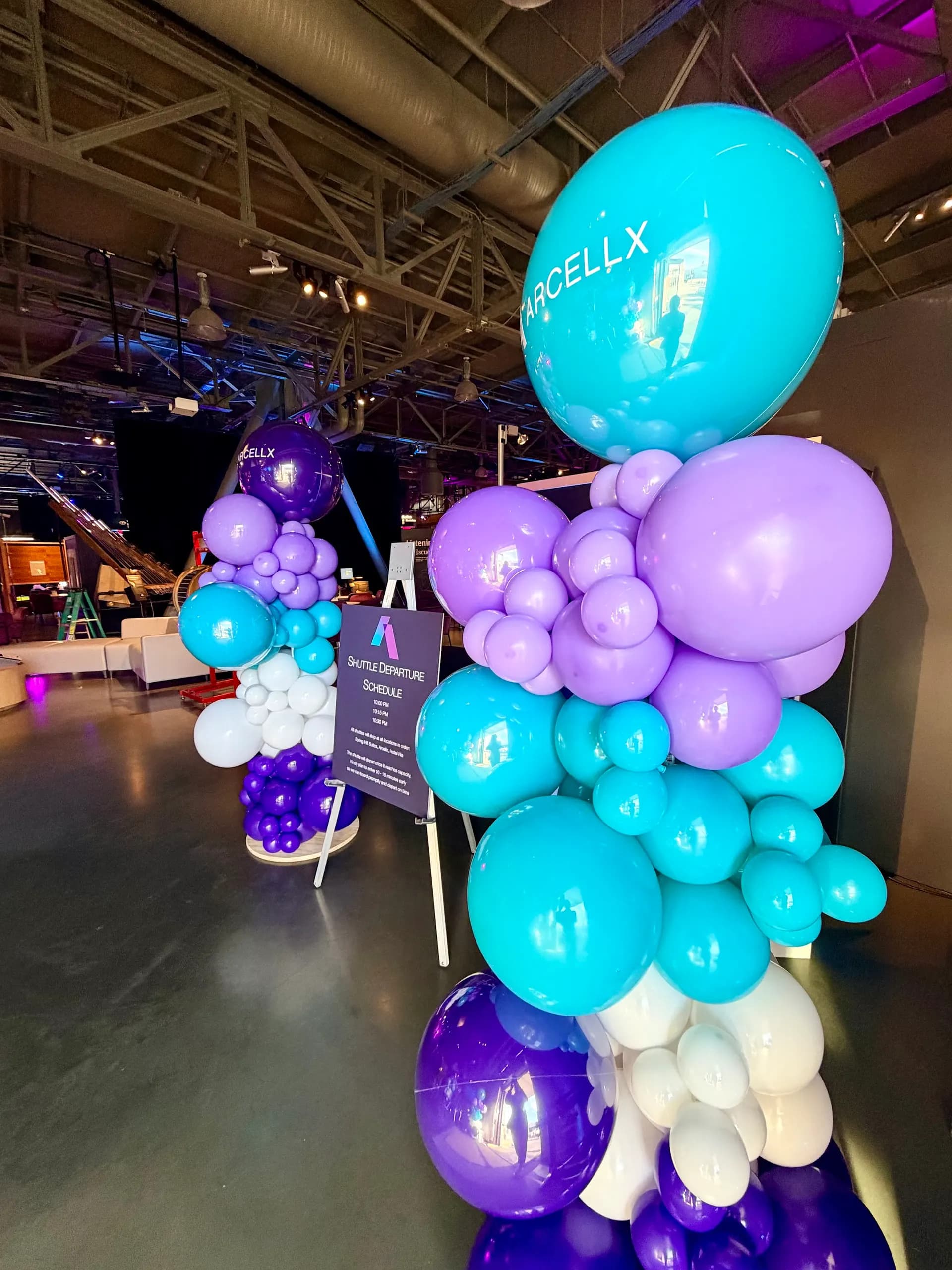 Branded balloon columns produced by Balloon Décor for Arcellx in San Francisco Bay Area, view 3.