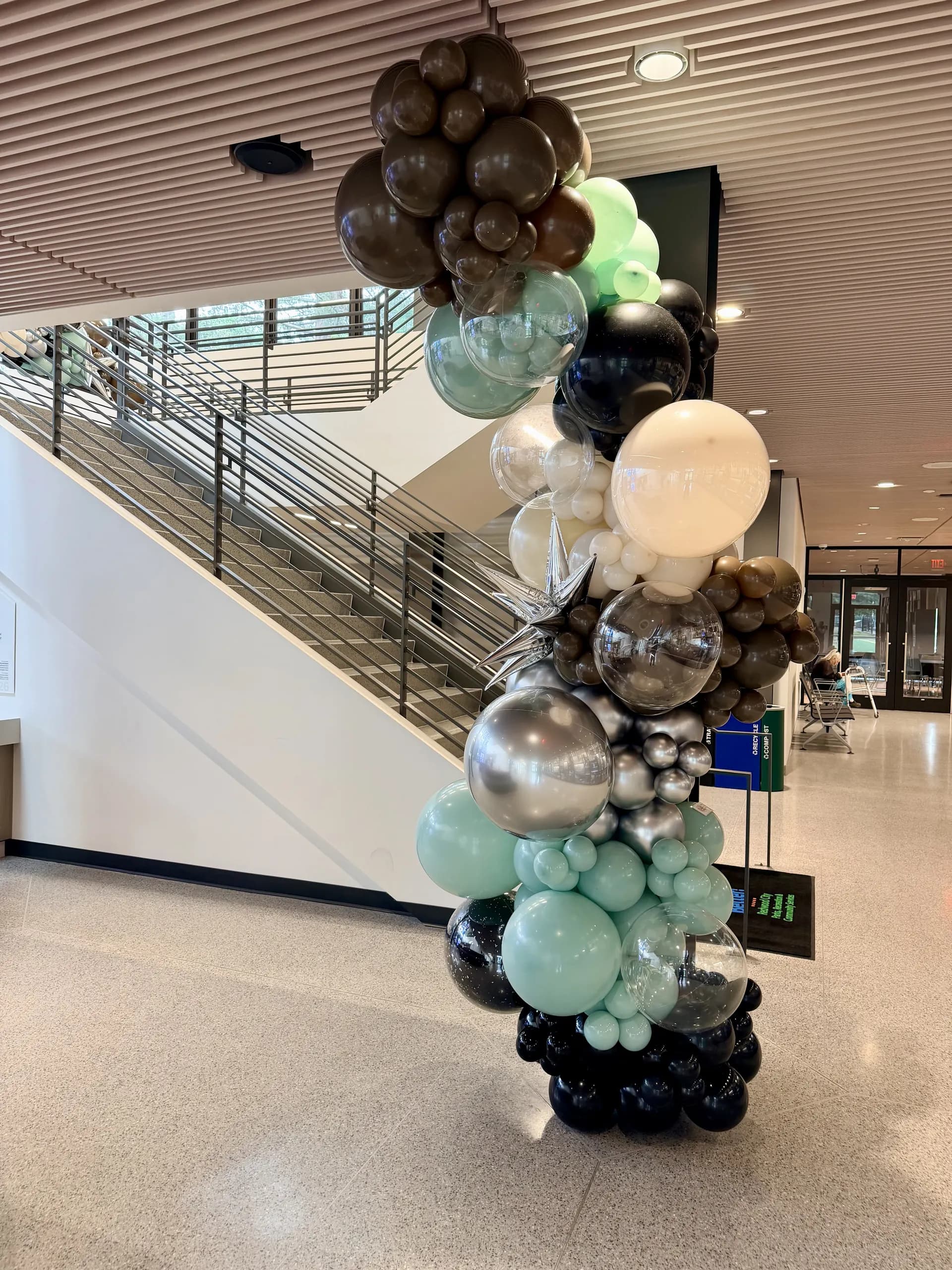 Corporate event décor by Balloon Décor: large-scale entrance balloon arch and interior balloon installation, Redwood City, California — view 6.